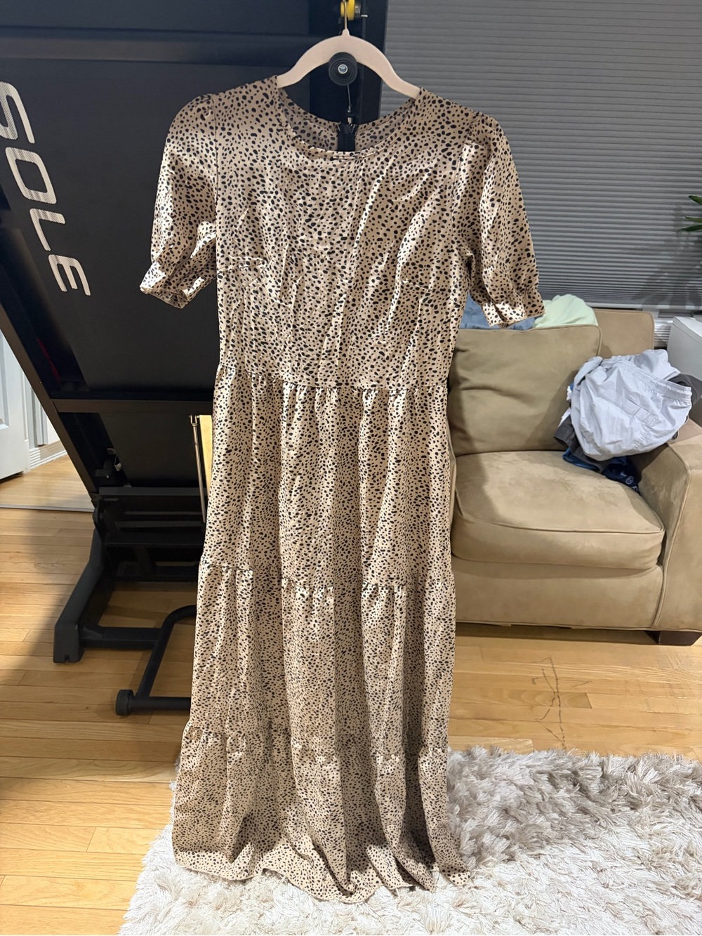 SHEIN Beige & Black Leopard Print Tiered Maxi Dress